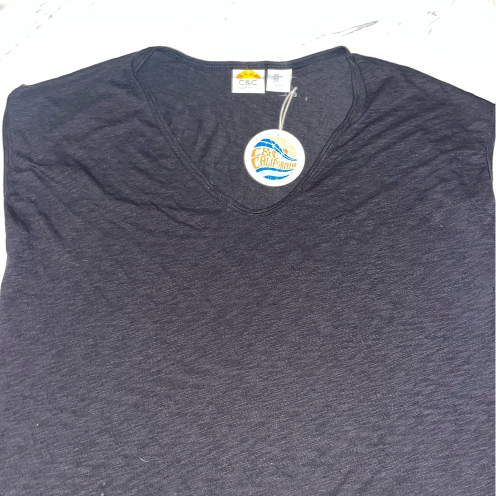 C&c California solid black knit top v neck muscle tank blouse tee s new nwt - Picture 2 of 3